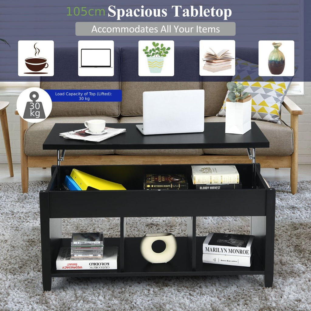 Rising Center Table with Lift Top Hidden Compartment