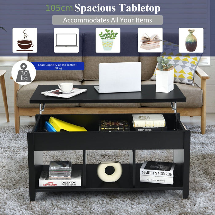 Rising Center Table with Lift Top Hidden Compartment