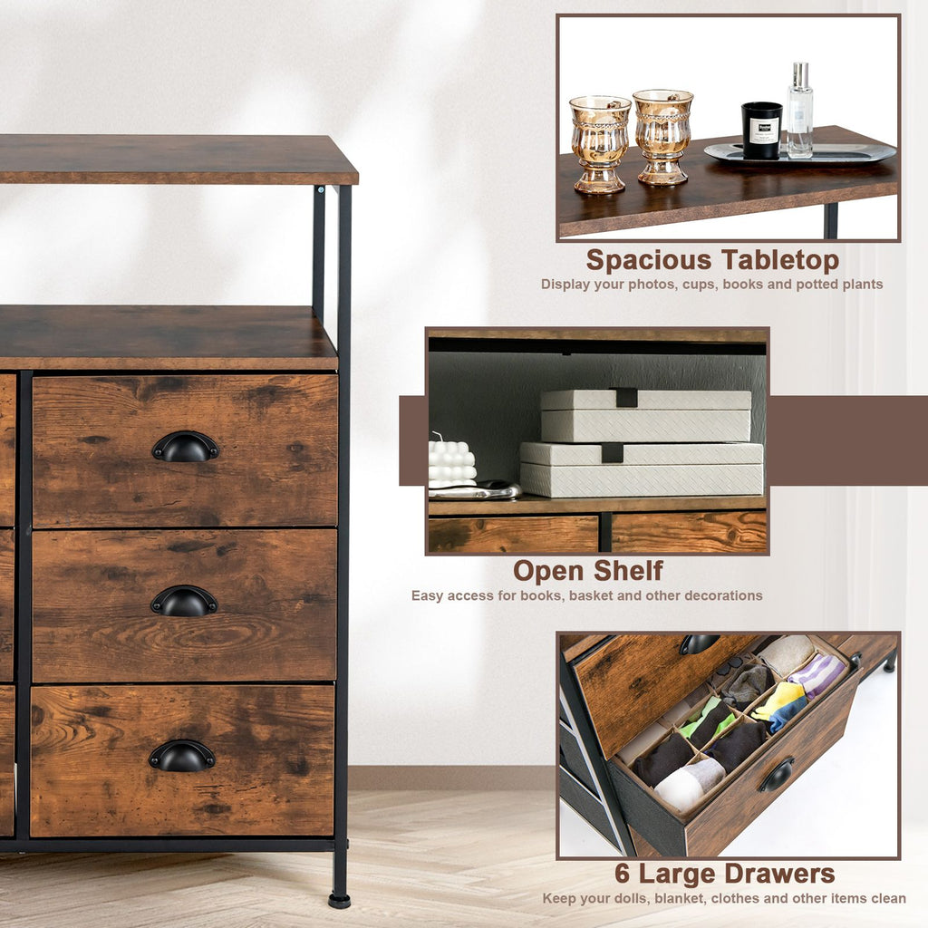2-Tier Dresser with 6 Removable Fabric Drawers and Wooden Top