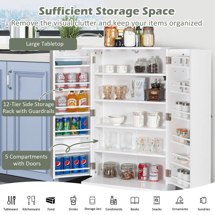 2-Door Pantry Cabinet with 6 Adjustable Shelves