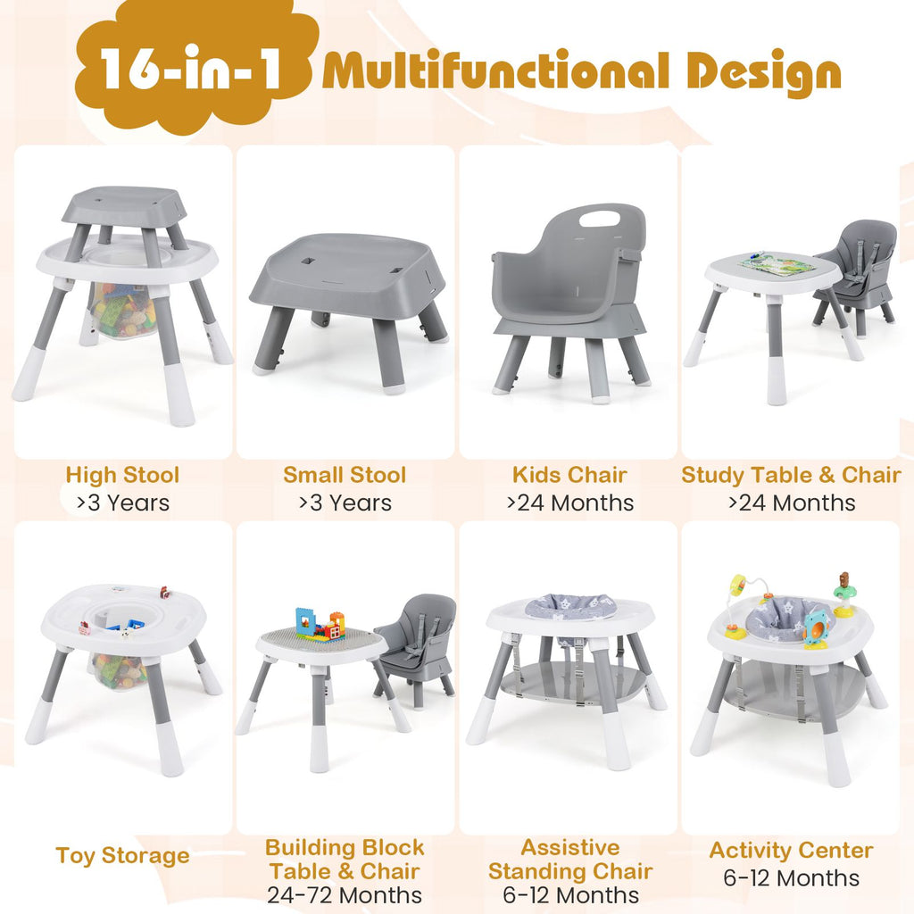 SEDOL 16-in-1 "Ultimate Explorer" High Chair & Activity Center — Convertible Sensory Station, Building Block Table, Booster Seat, and High Stool with 360° Rotating Seat – 6-36 Months