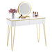 SEDOL White Dressing Table with Gold Metal Legs and LED Lighted Mirror Modern Vanity Desk with 2 Solid Wood Drawers Makeup Table for Elegant Bedroom Decor