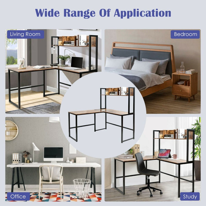 L-Shaped Corner Computer Desk with Storage Bookshelf