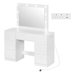 SEDOL Dressing Table with Large LED Mirror and 7 Drawers Modern Vanity Desk with Built-in Charging Station USB Ports Makeup Table for Bedroom White Finish