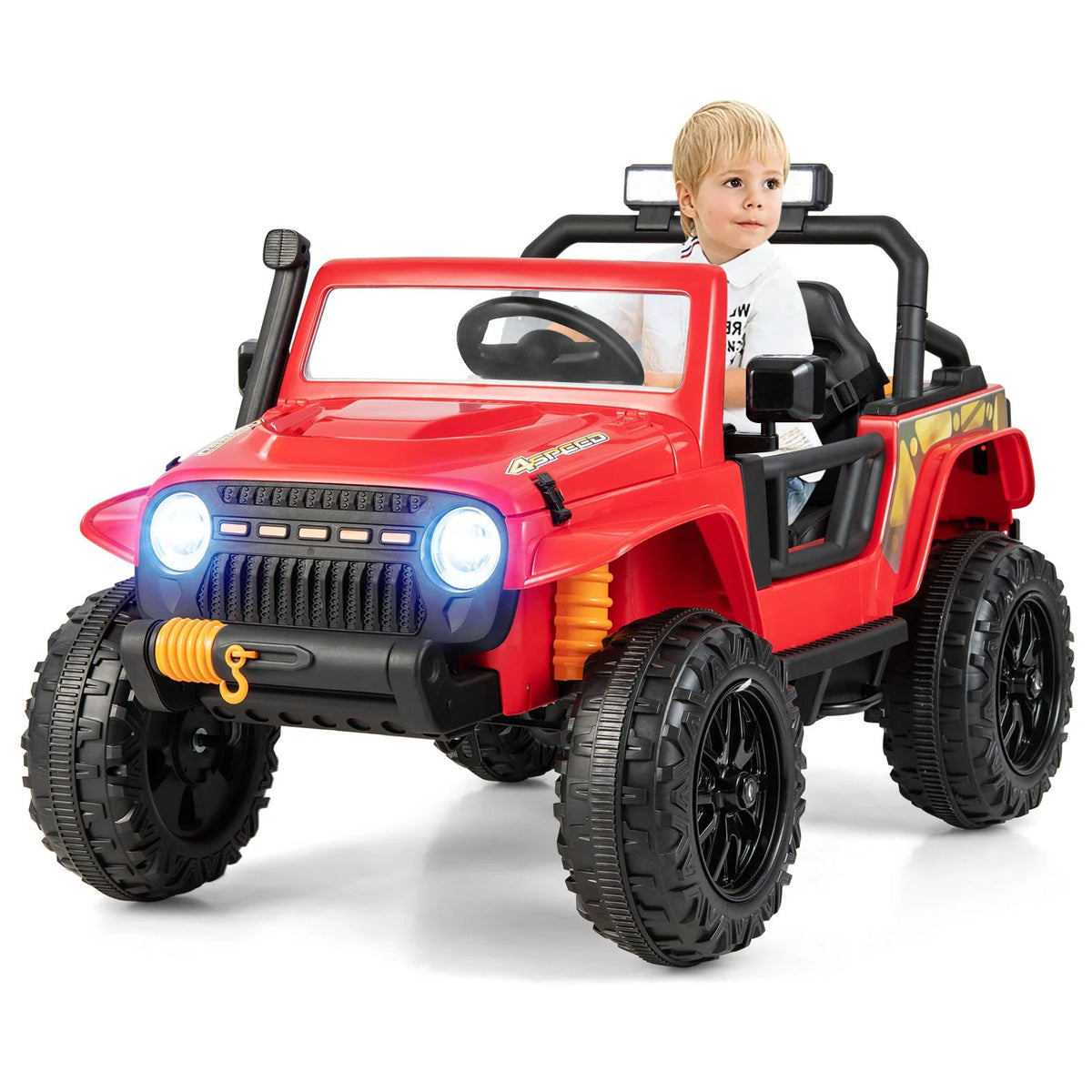 SEDOL 12V Parent-Child Ride-On Truck with 100kg High-Capacity Load High-Torque Dual Motors Parental Remote Control and Integrated Adult Seat with Folding Foot Pedals