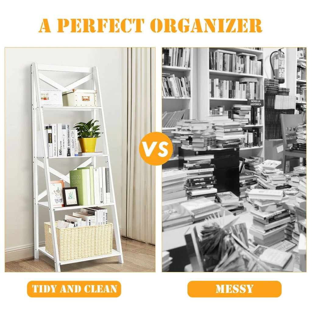 4 Tier Wooden Ladder Shelving Unit