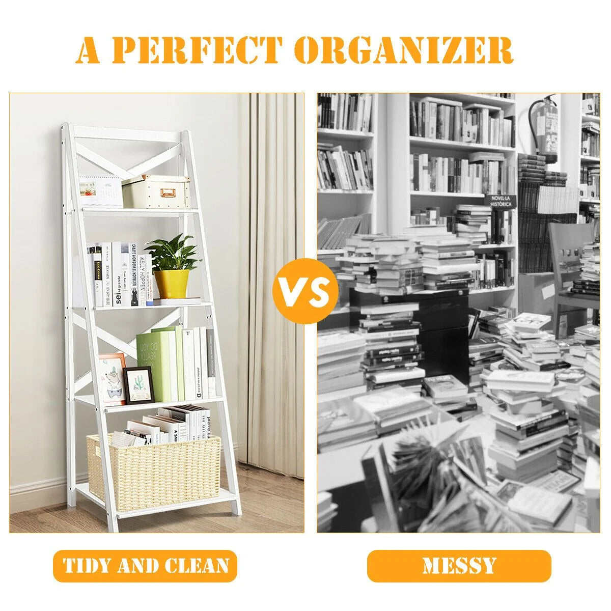 4 Tier Wooden Ladder Shelving Unit