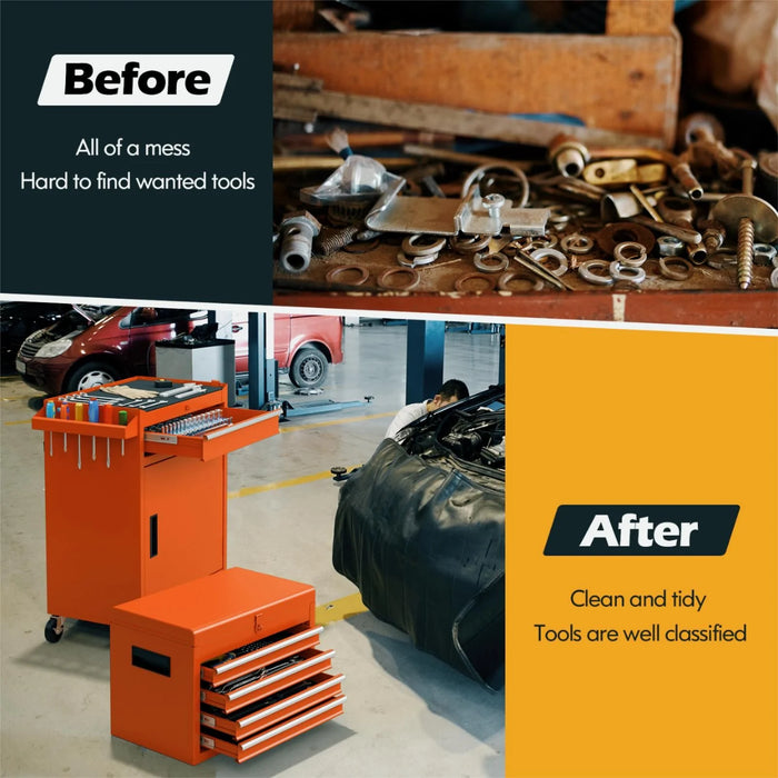 High-Capacity Rolling Tool Cabinet – Lockable Wheels, Metal 2‑in‑1 Chest & Base