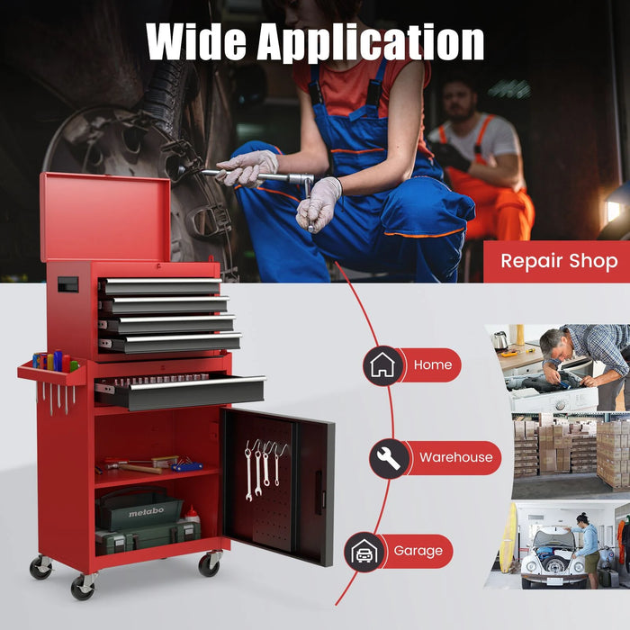 High-Capacity Rolling Tool Cabinet – Lockable Wheels, Metal 2‑in‑1 Chest & Base