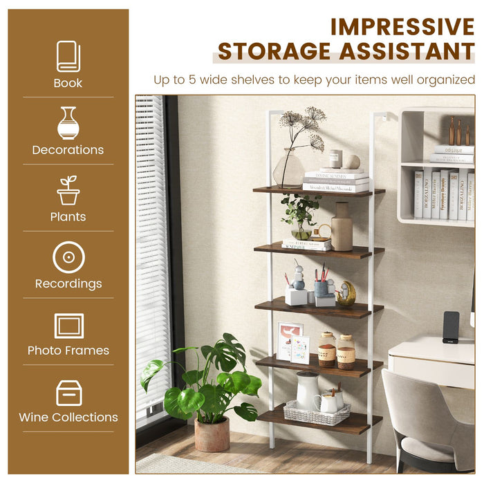 5-Tier Ladder Shelf with Steel Frame for Living Room Bedroom Office