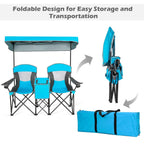 Double Folding Camping Chair with Canopy and Armrests