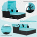 Rattan Daybed with Retractable Canopy, Cushions & Side Trays