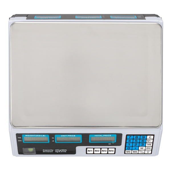 30–40kg  Digital Price Computing Scale – Vegetable & Retail Weighing Scale with Backlit LCD Display, 5g Precision & UK Plug – Silver & White