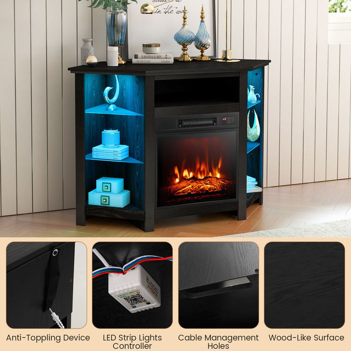 Corner TV Stand with Fireplace Insert and LED Lights