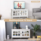 Modern Wooden TV Stand with Tempered Glass Doors for Tvs up to 50''