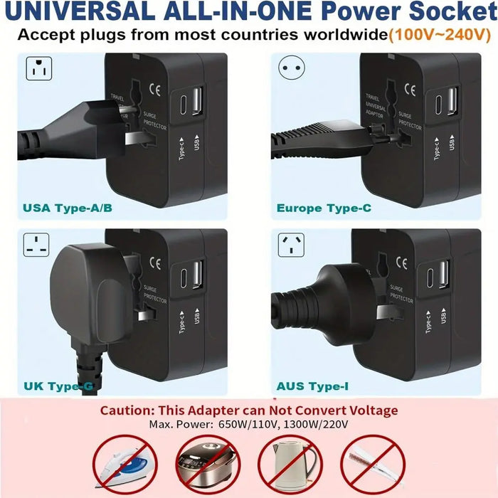 Universal Travel Adapter – Multifunction Converter with USB & Type-C Ports