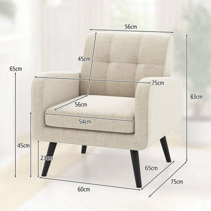 Mid-Century Modern Upholstered Accent Chair with Rubber Wood Legs