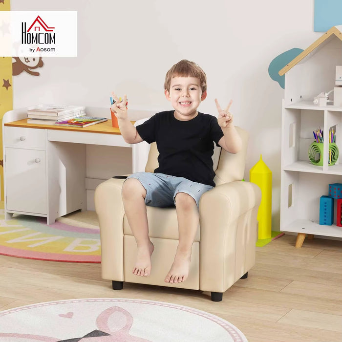 SEDOL Kids Recliner Armchair with Built-In Cup Holder Premium PU Leather Children’s Sofa with 150° Adjustable Backrest and Padded Headrest for Playroom & Living Room