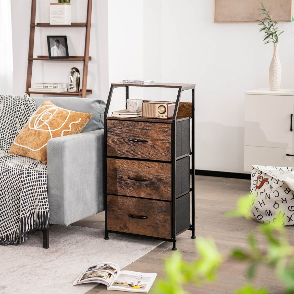 3 Drawer Organizer Unit with Wooden Top and Front
