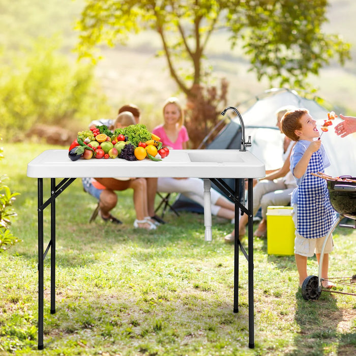Folding Fish Cleaning Table with Sink and Quick-Connect Faucet