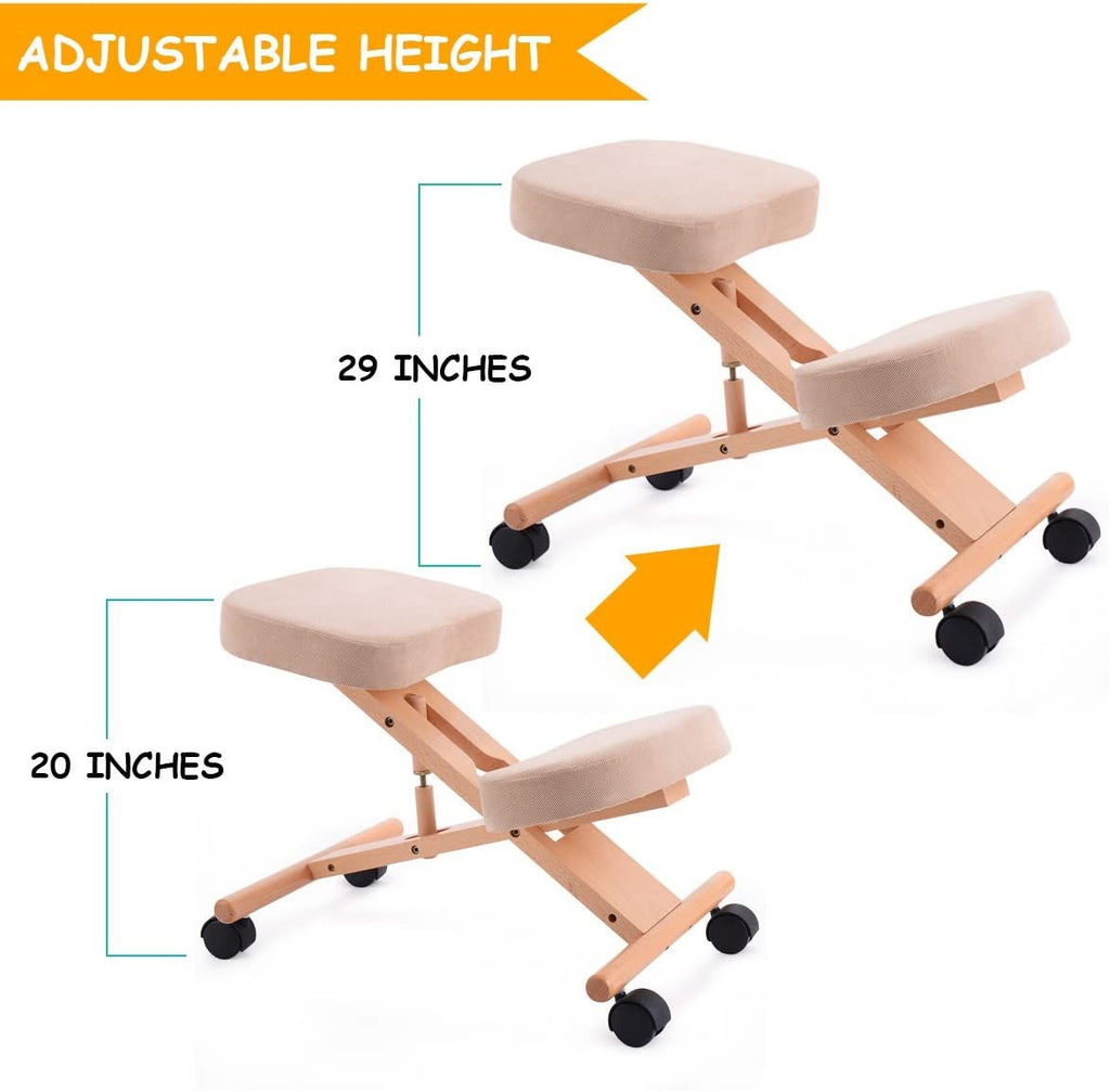 Wood Posture Stool with Angle and Height Adjustable for Gaming Computer Work
