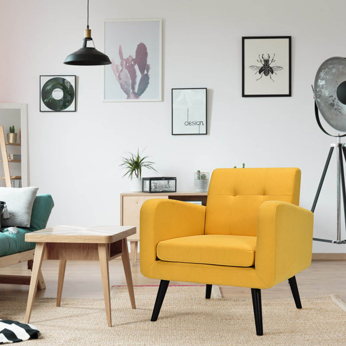 Mid-Century Modern Upholstered Accent Chair with Rubber Wood Legs