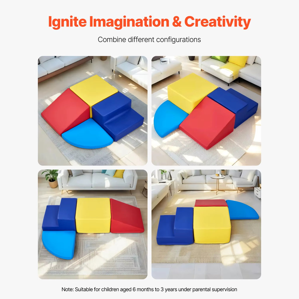 SEDOL 4-Piece Foam Climbing Blocks Soft Play Activity Set Indoor Montessori Toddler Crawl and Slide Playset Waterproof PU Leather with Anti-Slip Velcro for Babies