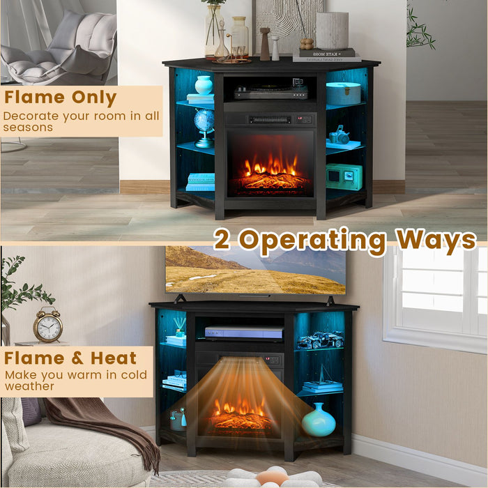 Corner TV Stand with Fireplace Insert and LED Lights