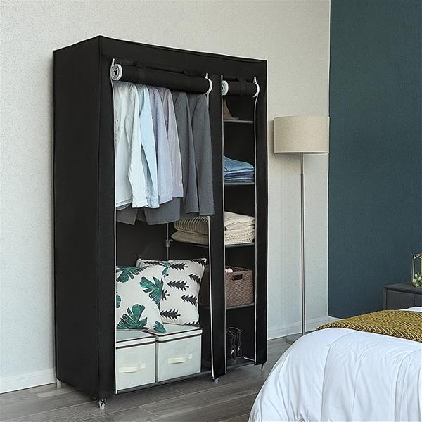 67" Portable Clothes Wardrobe – Fabric Closet with Hanging Rod (Black)