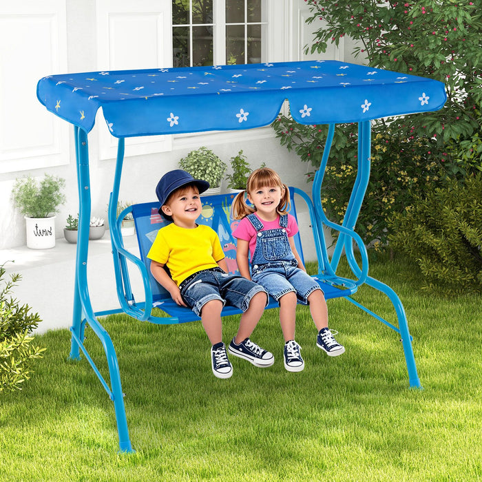 2-Seater Kids Swing Chair with Adjustable Canopy & Safety Belts