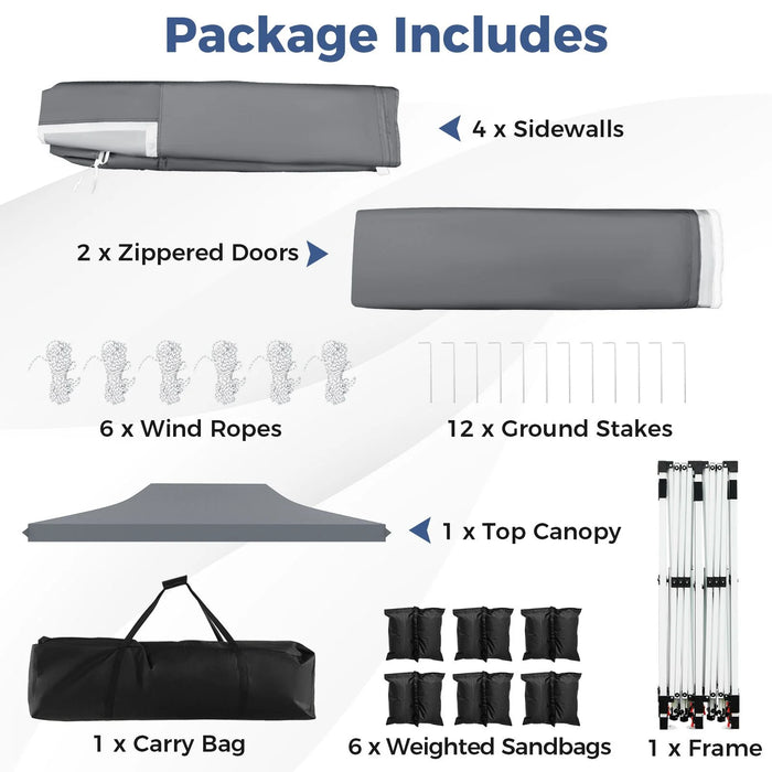 Pop-Up Canopy Gazebo Tent with 6 Removable Sidewalls & Carry Bag