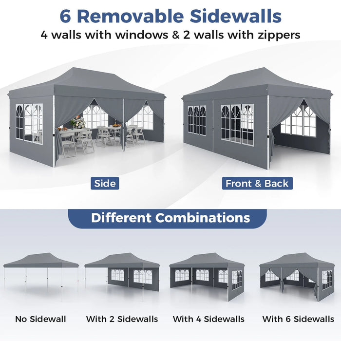 Pop-Up Canopy Gazebo Tent with 6 Removable Sidewalls & Carry Bag
