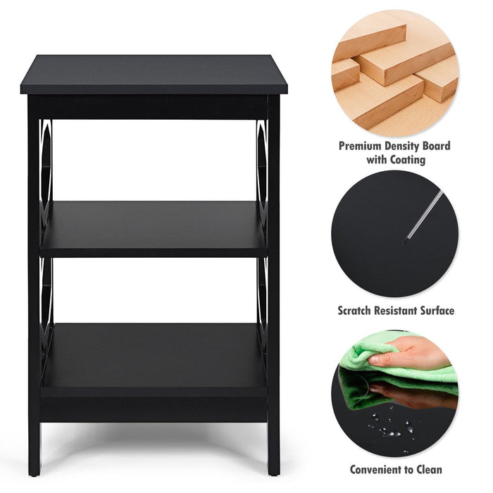 3-Tier Bedside Table with Storage Shelves for Living Room Bedroom