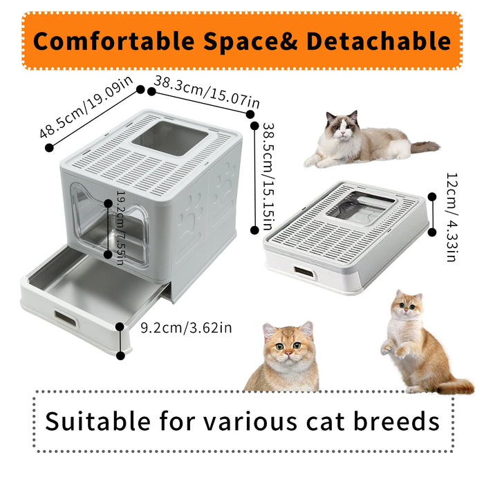 Stainless Steel Cat Litter Box – Enclosed Litter Tray with Lid, Front Entry & Top Exit