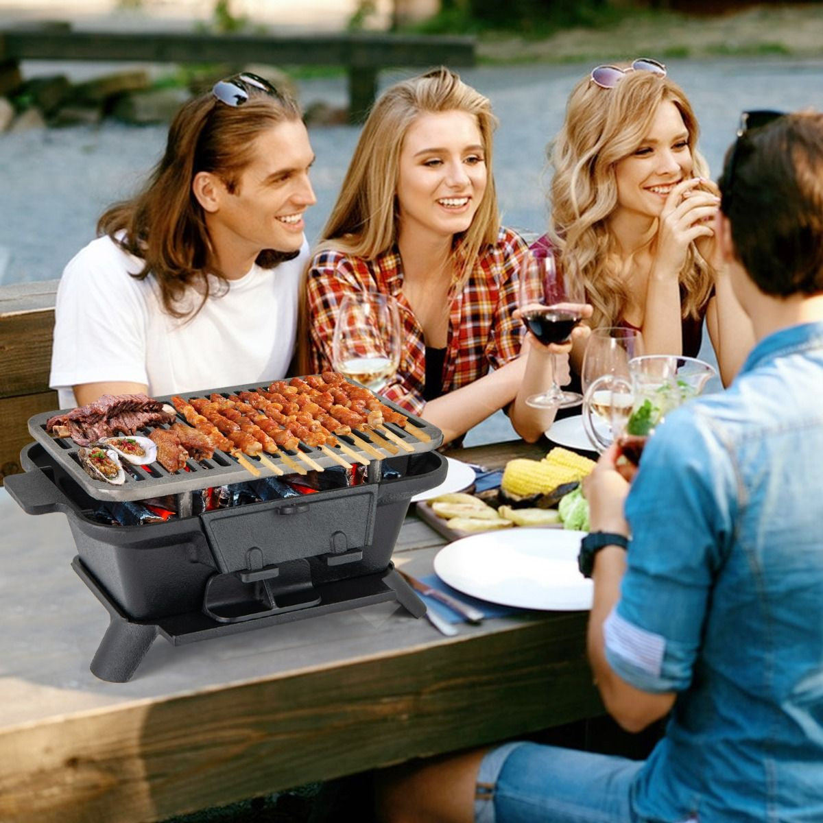 Portable Charcoal Grill Stove with Rotatable Grill & Foldable Body