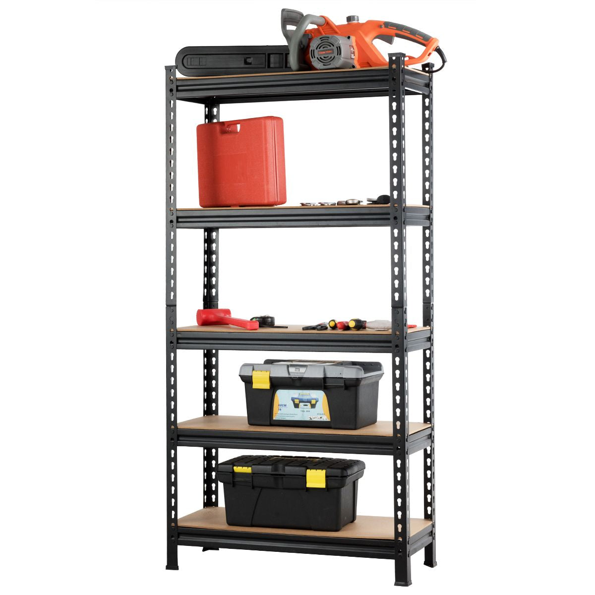 5-Tier Adjustable Storage Rack – Heavy-Duty Metal & MDF Shelving Unit