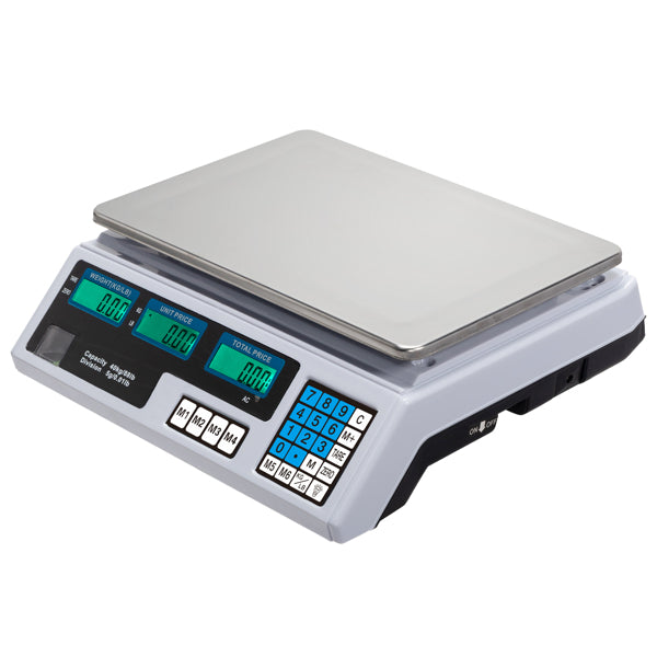 30–40kg  Digital Price Computing Scale – Vegetable & Retail Weighing Scale with Backlit LCD Display, 5g Precision & UK Plug – Silver & White