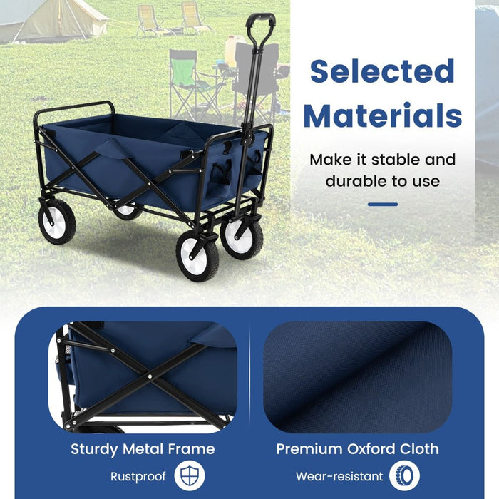 Heavy Duty Camping Garden Cart with Adjustable Handle and Drink Holders