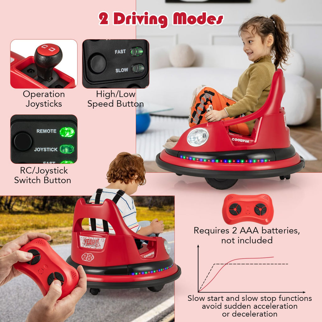 SEDOL 12V High-Performance Kids Bumper Car with 5-Point Safety Harness 360° Zero-Turn Dual Joysticks and 5-Mode LED Light Show – 12V Powered for Ages 3+