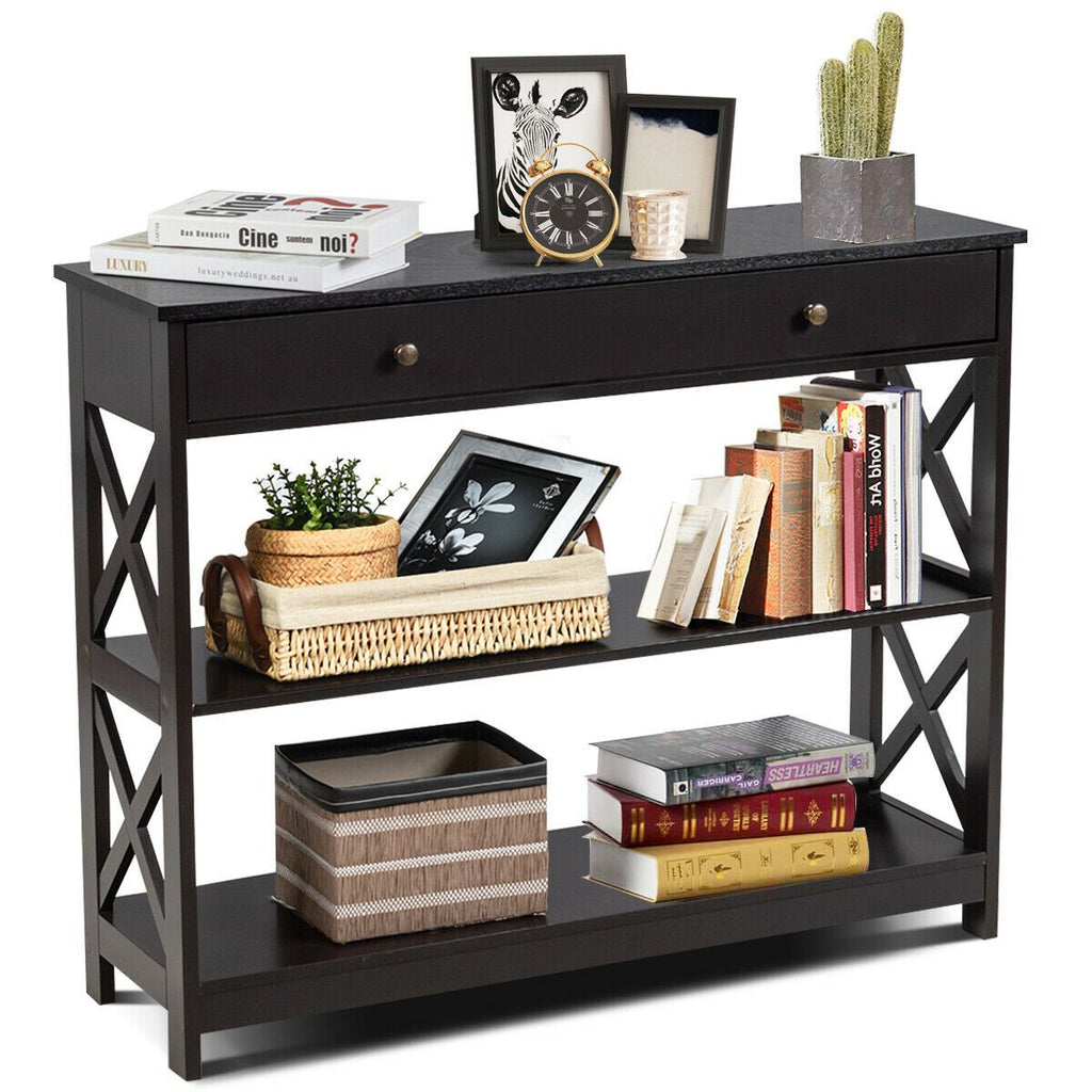 3-Tier Console Table with 1 Drawer and 2 Storage Shelves