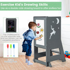 SEDOL 3-in-1 Montessori Learning Tower with Double-Sided Chalkboard & Whiteboard – Height-Adjustable Kitchen Helper Stool with Safety Rails and Anti-Tip Base
