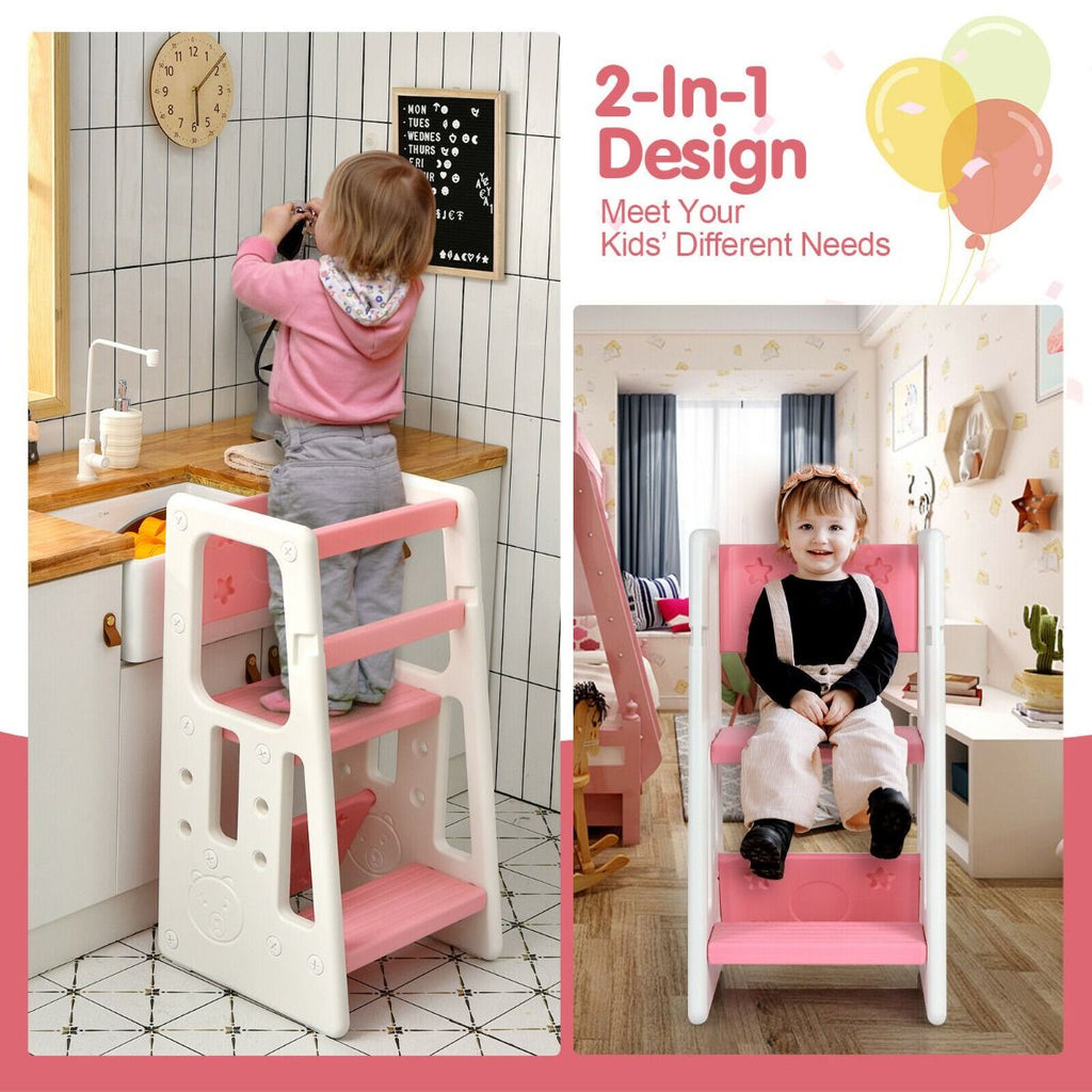 SEDOL 2-in-1 Convertible Toddler Learning Tower & High-Step Stool 3-Level Adjustable Height Kitchen Helper with Double Safety Rails and Anti-Slip EVA Pads – 65kg Capacity