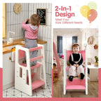 SEDOL 2-in-1 Convertible Toddler Learning Tower & High-Step Stool 3-Level Adjustable Height Kitchen Helper with Double Safety Rails and Anti-Slip EVA Pads – 65kg Capacity