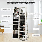 SEDOL 360° Rotating Full-Length Mirrored Jewellery Cabinet | Lockable Jewellery Armoire with 3-Tier Rear Display Shelves | Ultra-Large Storage for 120 Earrings, 78 Rings & 24 Necklaces | Velvet-Lined Boutique Organiser