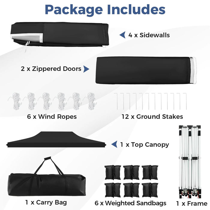 Pop-Up Canopy Gazebo Tent with 6 Removable Sidewalls & Carry Bag