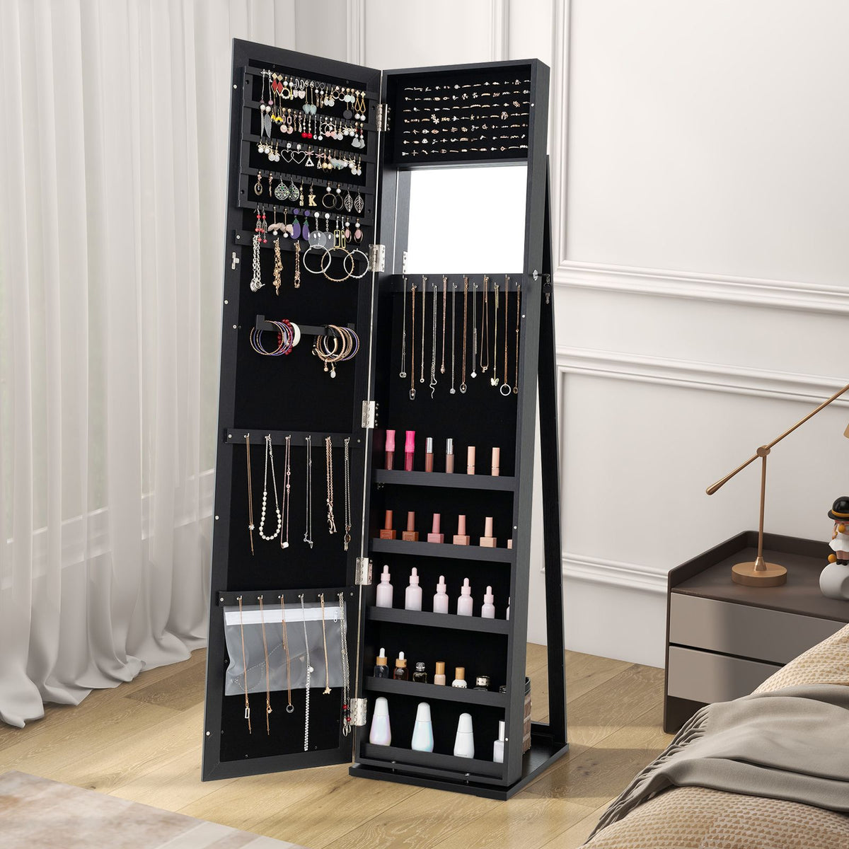 3-In-1 Mirrored Jewellery Armoire with Display Shelves