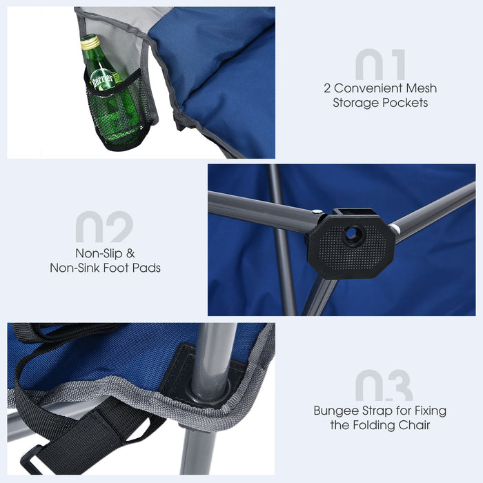 Double Folding Camping Chair with Padded Seat and Storage Pockets