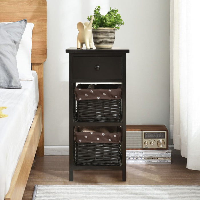 Bedside Table Made of Paulownia Wood in Country House Style