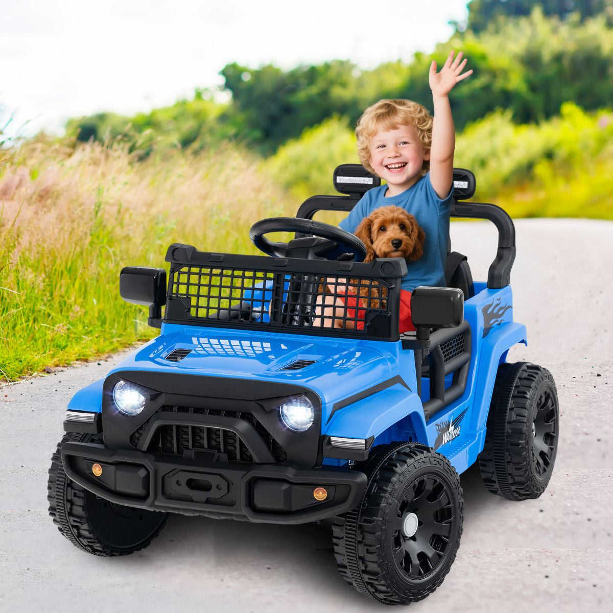 SEDOL 12V Electric Ride-On Truck for Kids with Parental Remote Control Dual 25W Motors All-Terrain Shock Absorbers LED Headlights and Soft-Start Safety System