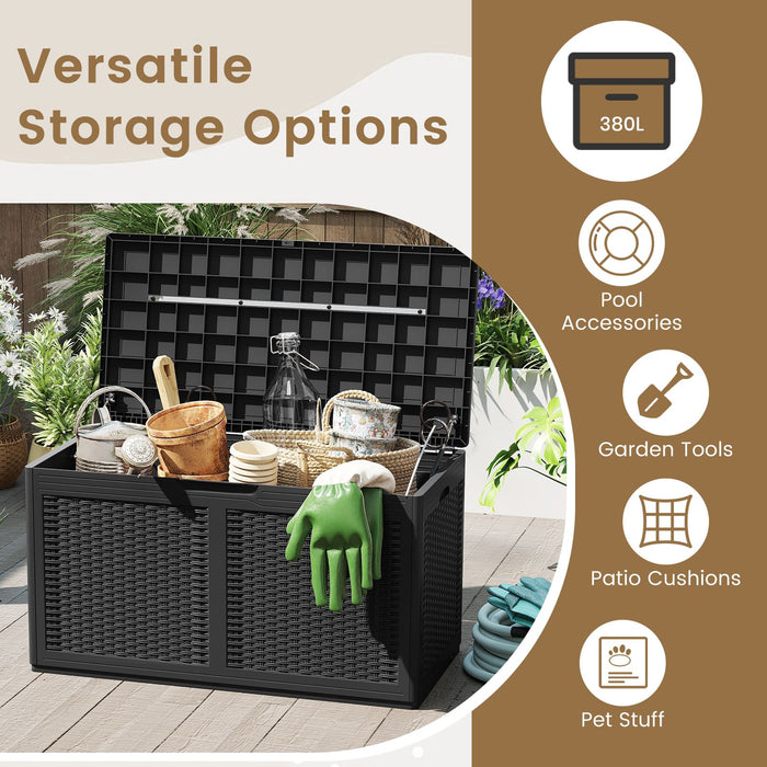 380L Outdoor Storage Deck Box – Resin Garden Storage Chest with Lockable Lid & Wheels